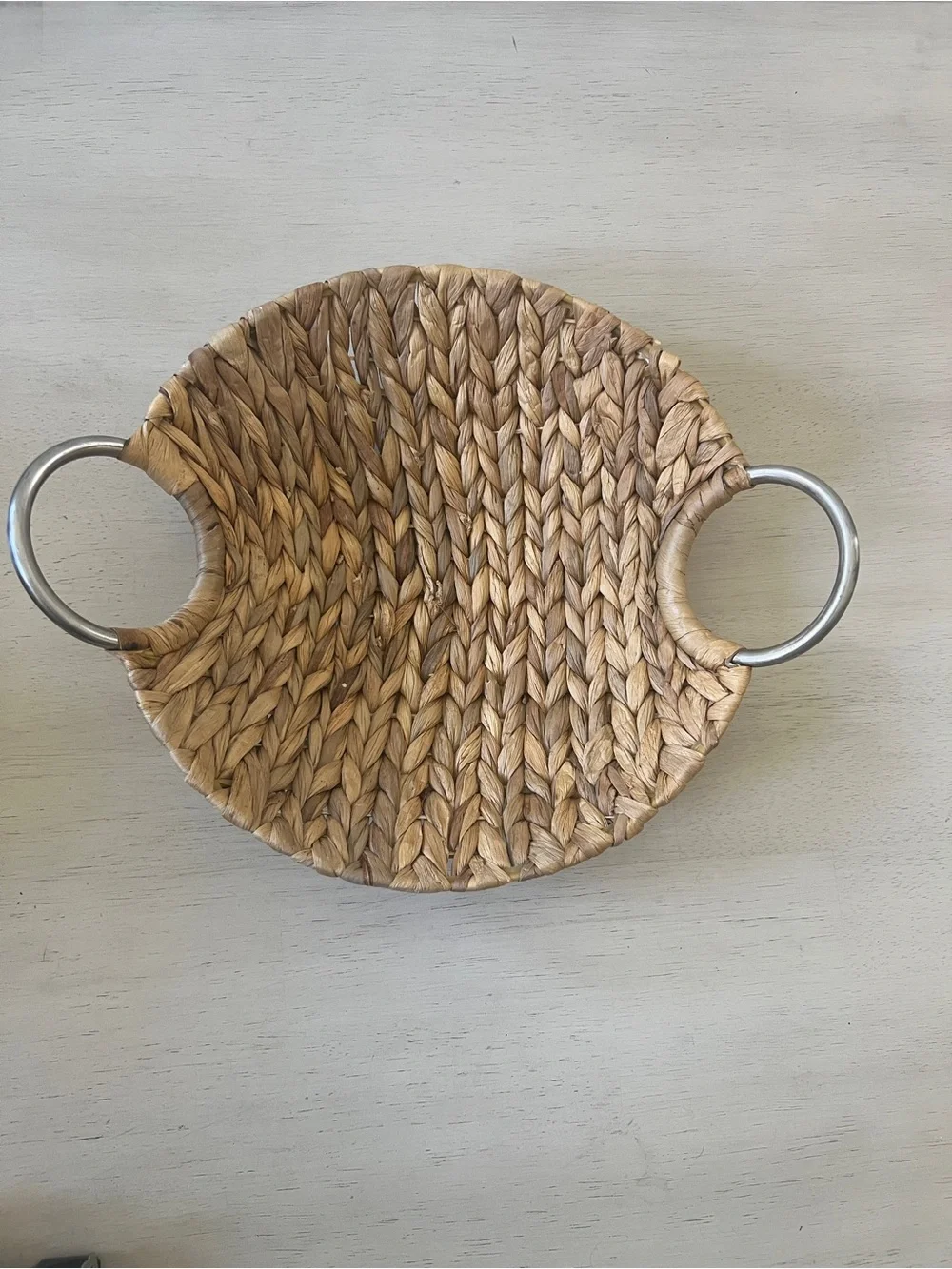 Woven Seagrass Serving Tray with Metal Handles - Natural